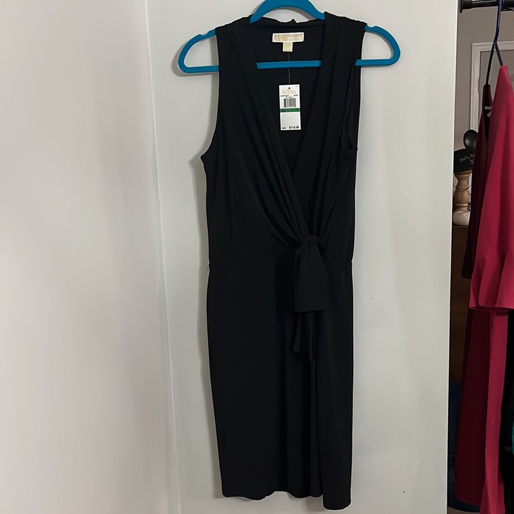 Brand New MICHAEL Michael Kors Black Faux Wrap Dress, Size L